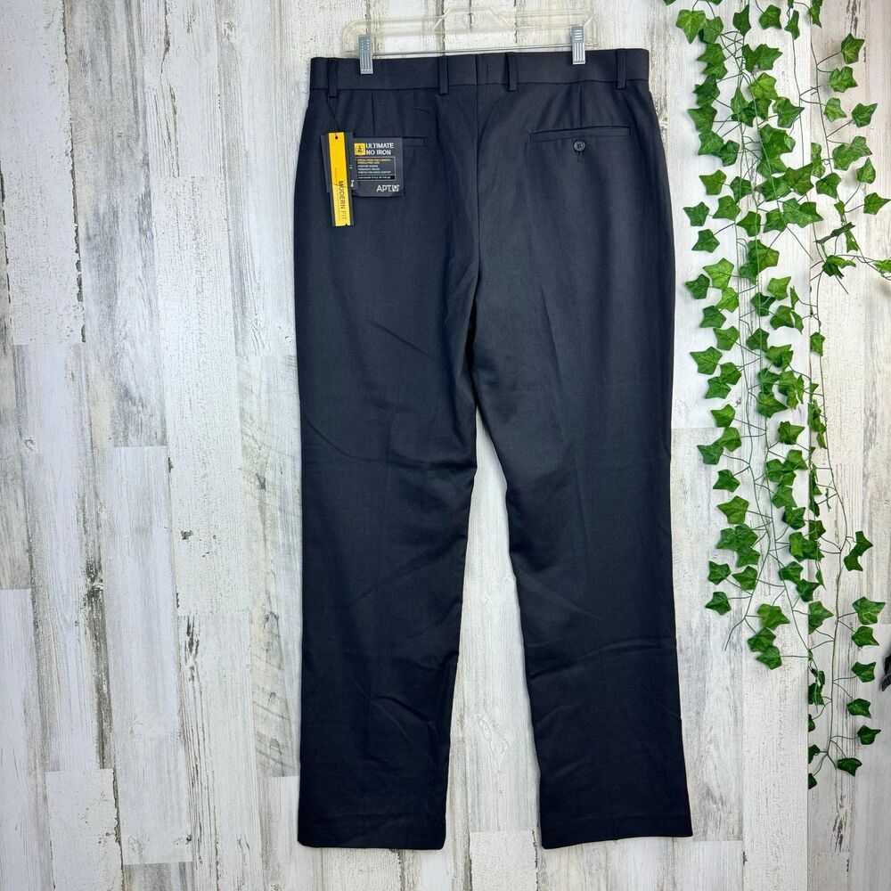 NEW APT 9 MENS MODERN FIT STRAIGHT LEG STRETCH BLACK PANTS 36X34
